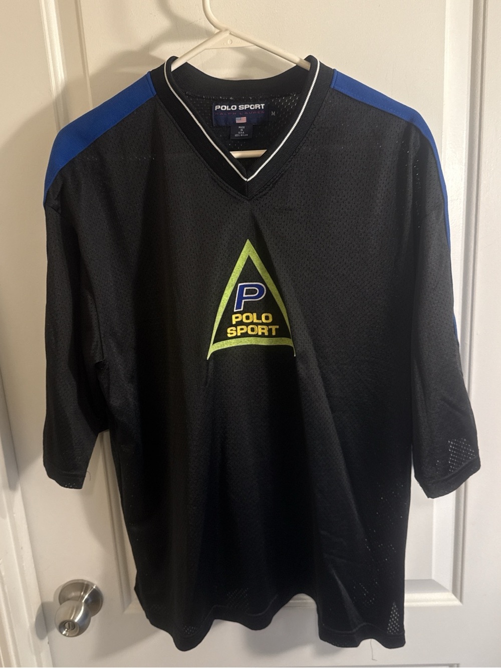 Polo by Ralph Lauren Black Mesh Sport Jersey with Blue and Lime Accents
